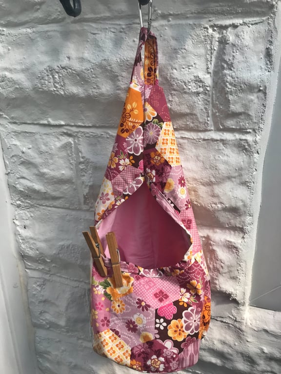 Pink Cotton Peg Bag, Lined Storage Bag for Pegs, handmade in Yorkshire