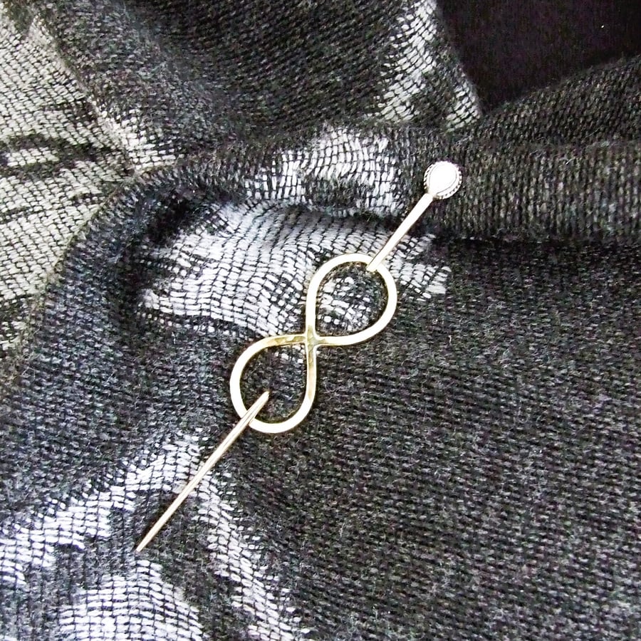 Shawl Pin, Brass and Sterling Silver Infinity Knot Celtic Clasp Cloak Pin