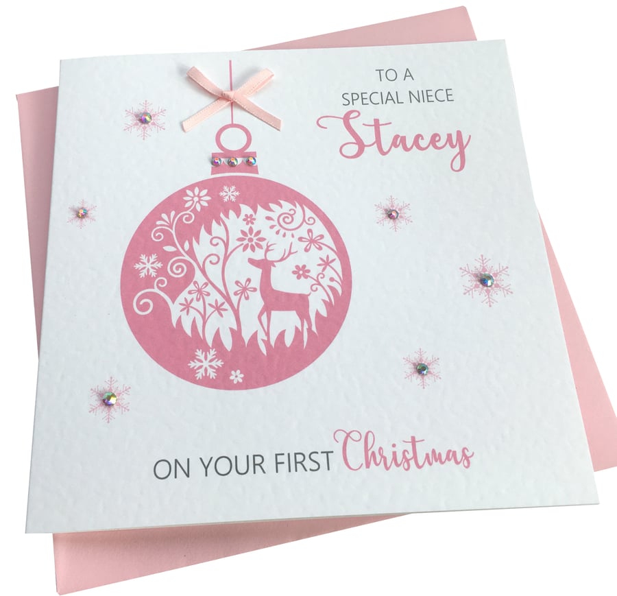 Pink Snowflakes Personalised Christmas Card