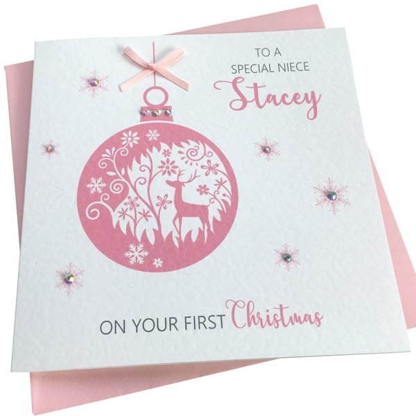Pink Snowflakes Personalised Christmas Card