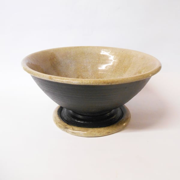 Bowl Gothic Gorgeous Stemmed Bowl, Black and Cream Ceramic.