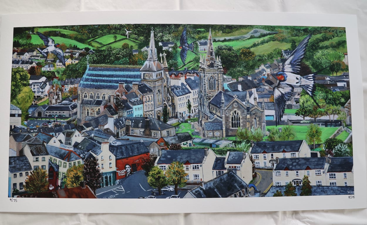 Large Limited Edition Giclee Print of Enniskillen inspired by The Happy Prince 