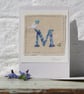 Hand-stitched letter M card with dove, heart and daisy flower - Image 1