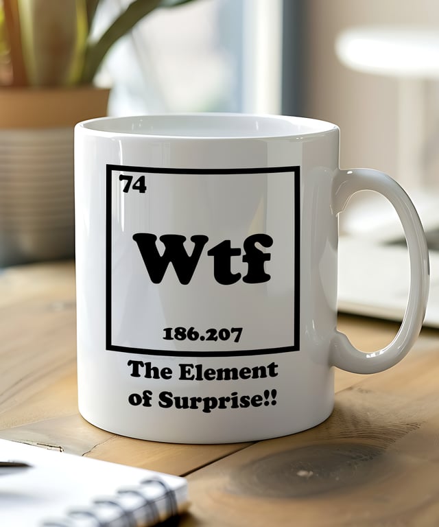 WTF The Element of Surprise Mug  Funny Science Teacher Gift  Geek Nerd Chemists
