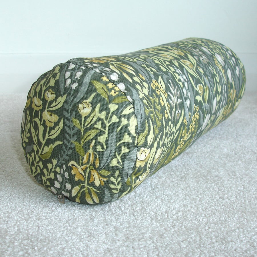 William Morris Green Bolster Cushion COVER 16" Cylinder Kelmscott Moss