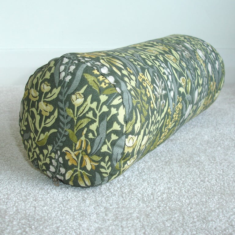 William Morris Green Bolster Cushion COVER 16" Cylinder Kelmscott Moss