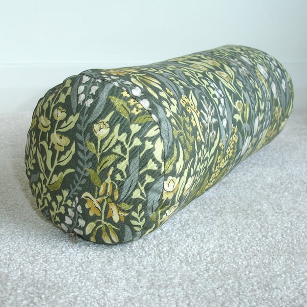 William Morris Green Bolster Cushion COVER 16" Cylinder Kelmscott Moss