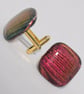 Red & Gold Coloured Glass Cuff-Links - 4014 - Image 2