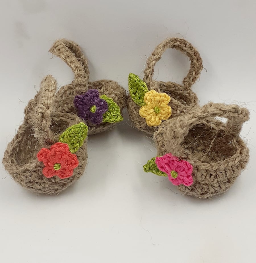 Four Crochet Jute Mini Egg Baskets 