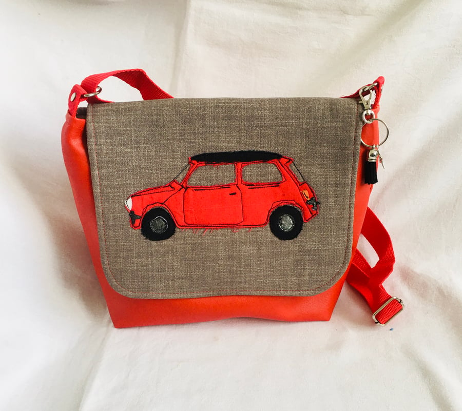 Classic Mini Cooper Messenger Bag, Retro Crossbody Bag, Unique Custom Bag.