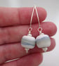 white and blue wrapped lampwork glass earrings - Image 3