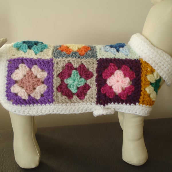 Crochet Squares Small Dog Coat With Buttons And Collar (R920)