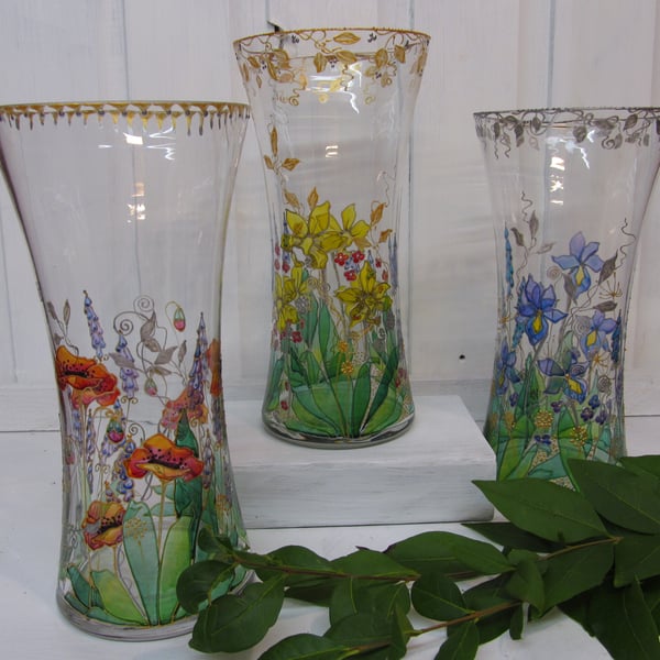 Hand Painted Glass Vase - Choice of 3 Designs