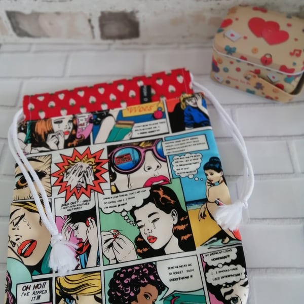 MULTI COLOURED COMIC STRIP DRAWSTRING BAG
