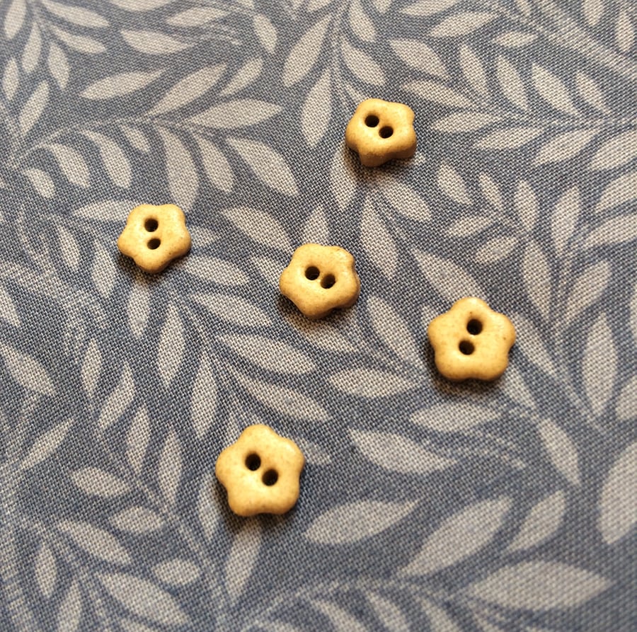 Set of 5 tiny beige coloured flower buttons