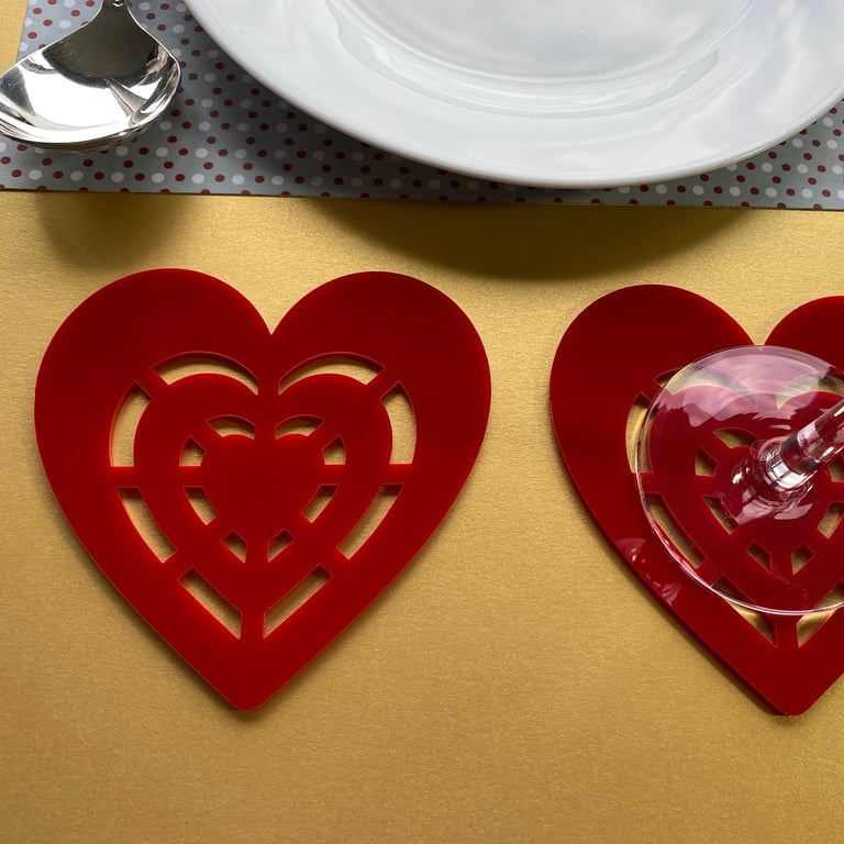 Acrylic Heart Coasters Set of Four or Six V3