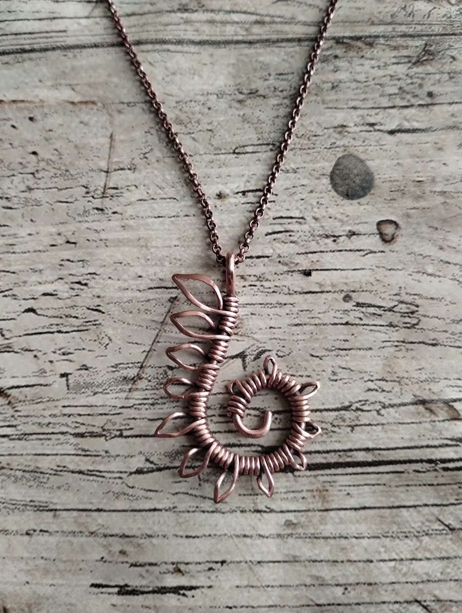 Fern Leaf Pure Copper WireWrap Pendant, Nature Inspired Plant Necklace
