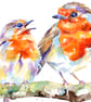 New baby gift - personalised robin family print - name and date of birth - Image 3