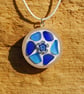 Beach glass mosaic pendant with blue flower