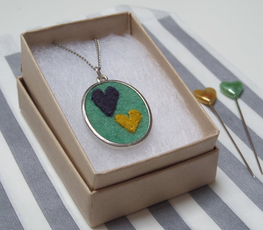 'With Love' Hand Stitched Pendant - oval 