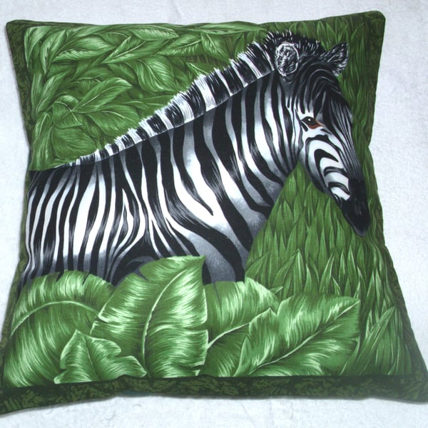 On Safari Zebra in greenery cushion