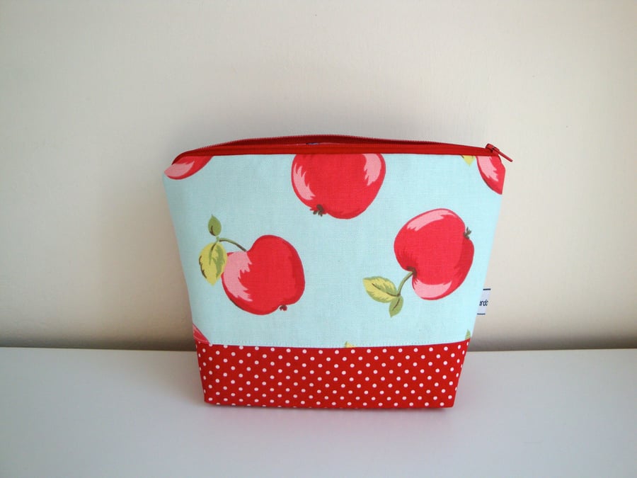 SALE Cotton Wash bag - Toiletries bag - red apples