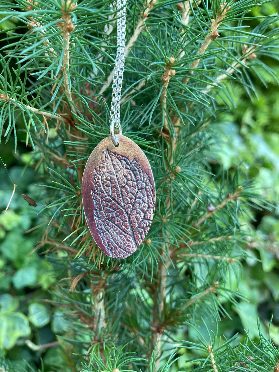 Mint leaf fine silver pendant