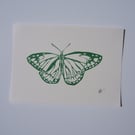 Butterfly Handprinted Original Block Print in Green