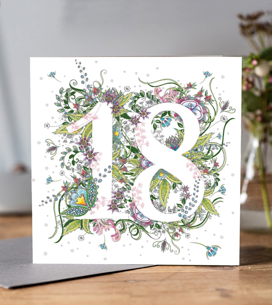 Botanical 18th Birthday card 