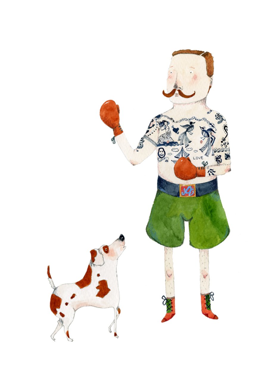 Tattooed Man and his Dog A4 Giclee art print