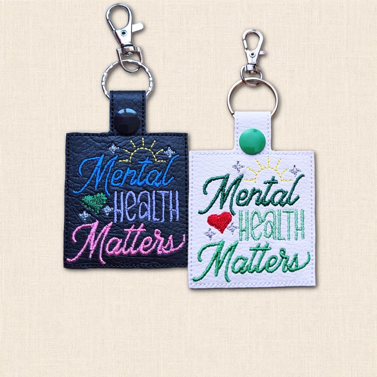 Mental Health Matters Keyring - Positive Embroidered Faux Leather Bag Charm