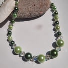 Green Pearl and Crystal Beaded Necklace 