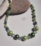 Green Pearl and Crystal Beaded Necklace 