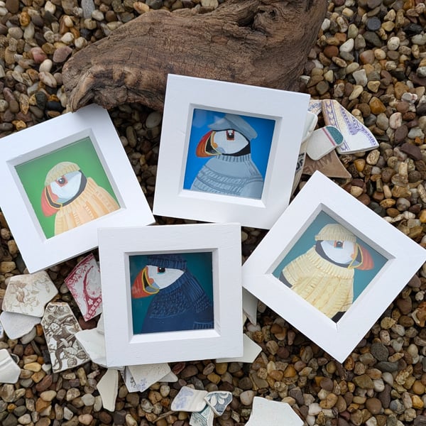 Puffin paintings - original mini framed paintings