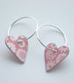 Heart hoop earrings in pink with ditsy flower print