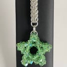 Handbag Charm, Crystal Green Shimmer Open Star, Keychain with Chainmaille Chain