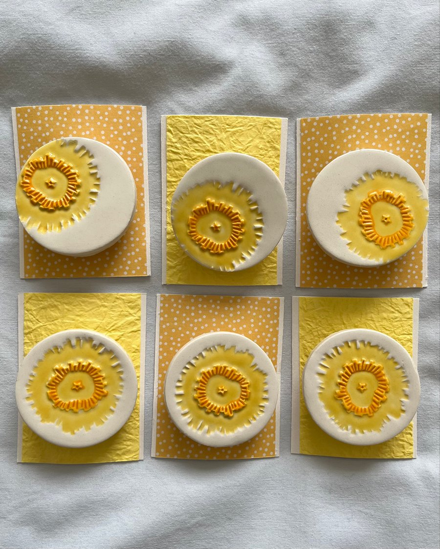 Handmade Ceramic Dandelion brooch, Hand Made Pottery Badge