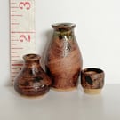 Set of 3 tiny miniature pottery nanopots - brushed bronzes