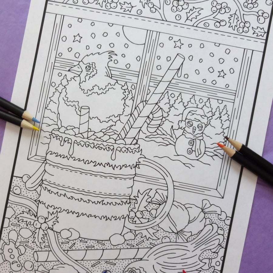 Cardinal & Robin Bird Christmas Colouring Page Printable JPG by S Godwin Studio