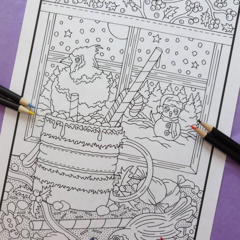 Cardinal & Robin Bird Christmas Colouring Page Printable JPG by S Godwin Studio