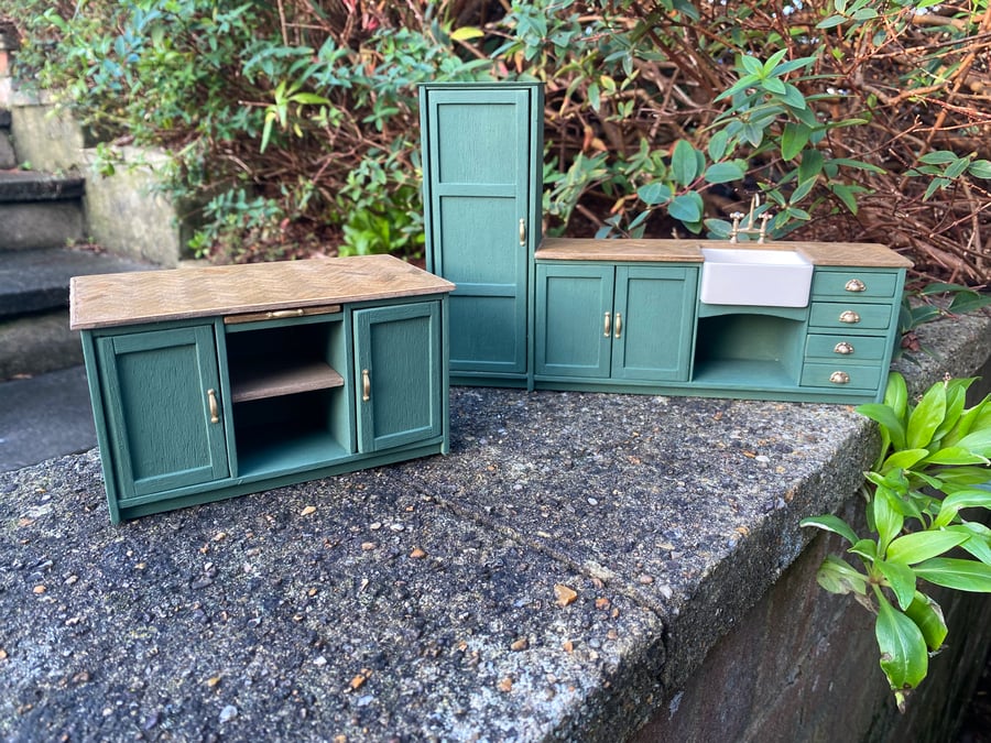 Dolls house kitchen cupboard set island handmade 1:12 scale