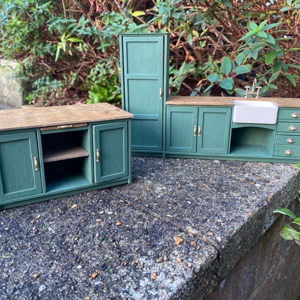 Dolls house kitchen cupboard set island handmade 1:12 scale