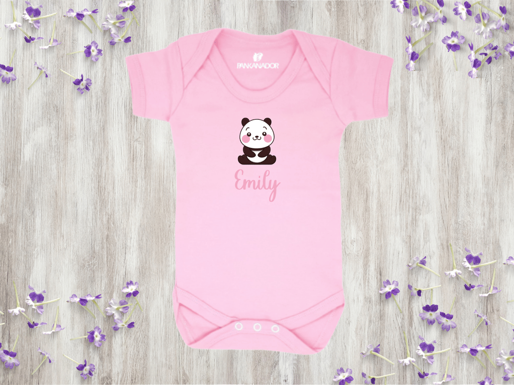 Cute Panda Baby Bodysuit Babygrow, Personalised Baby Vest With Name