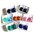 Earrings Dichroic Glass Fused 2cm aSet 6 unqiue OOAK handmade Sterling silver 
