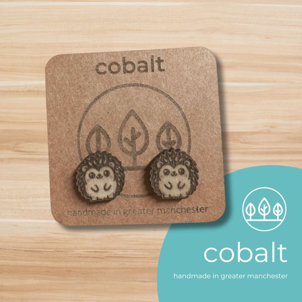 Wooden Cute Hedgehog Stud Earrings - handmade