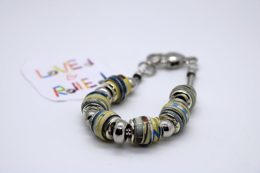 Pandora style bracelet made with chunky paper beads
