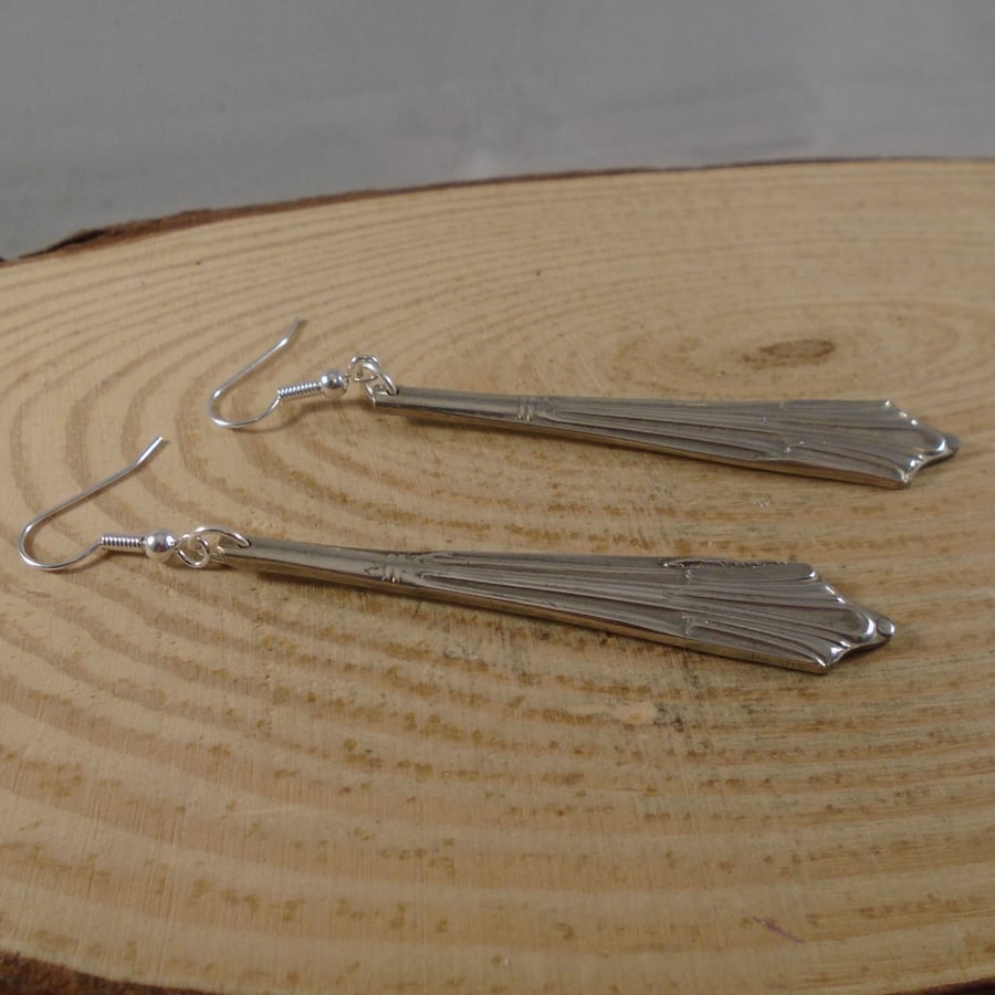Upcycled Silver Plated Fan Sugar Tong Handle Earrings SPE062103