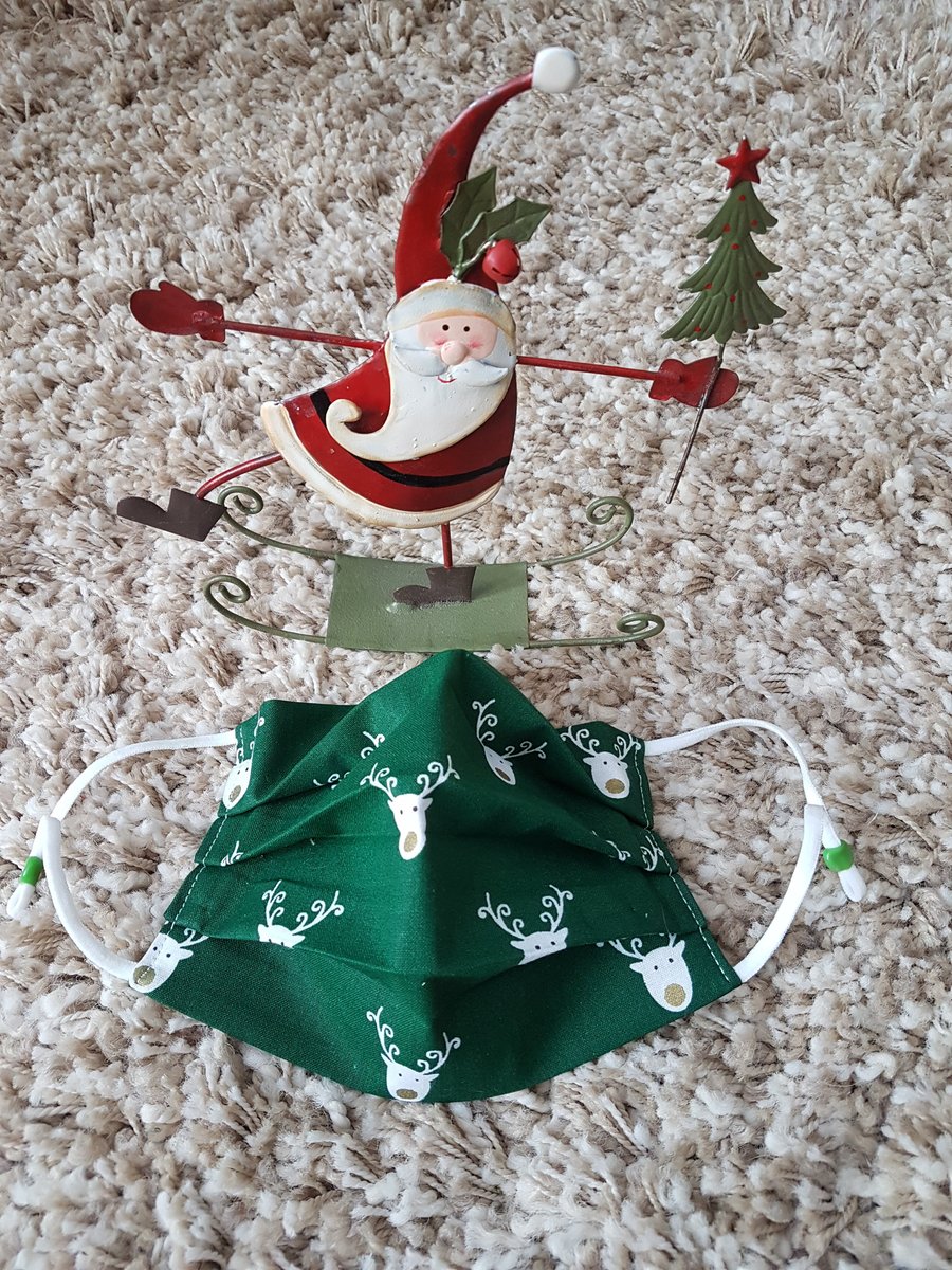 Adult festive face covering – Gold Nosed Reindeer print