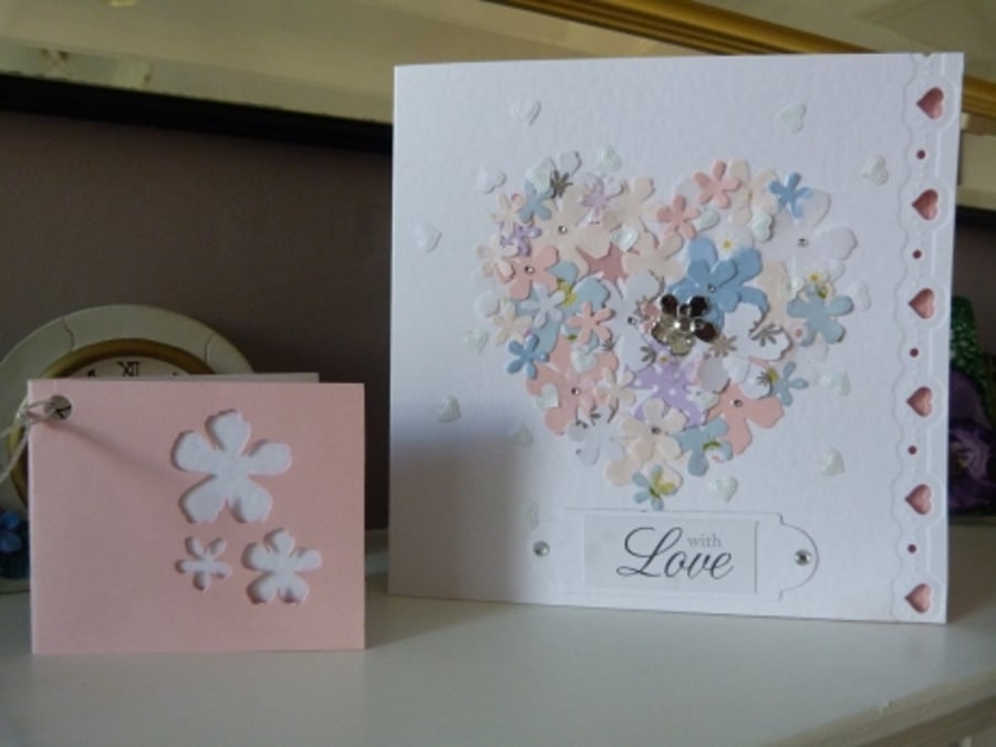 Floral Feminine Heart Card with matching gift tag