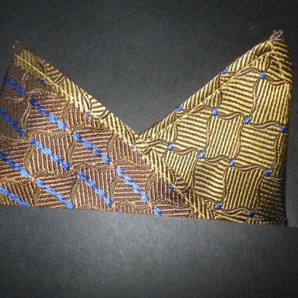 Elegant gold with navy highlights  pure silk pocket square , free UK shipping